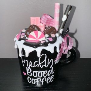 Mini Pink, White, & Black Freshly Booed Coffee Espresso Mug Halloween Decor